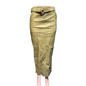 PrettyLittleThing Premium Olive Washed Faux Leather Belted Maxi Skirt 2